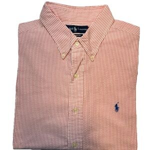 Ralph Lauren Men's Seersucker Pink Striped Button Down Shirt XXL - 2XL